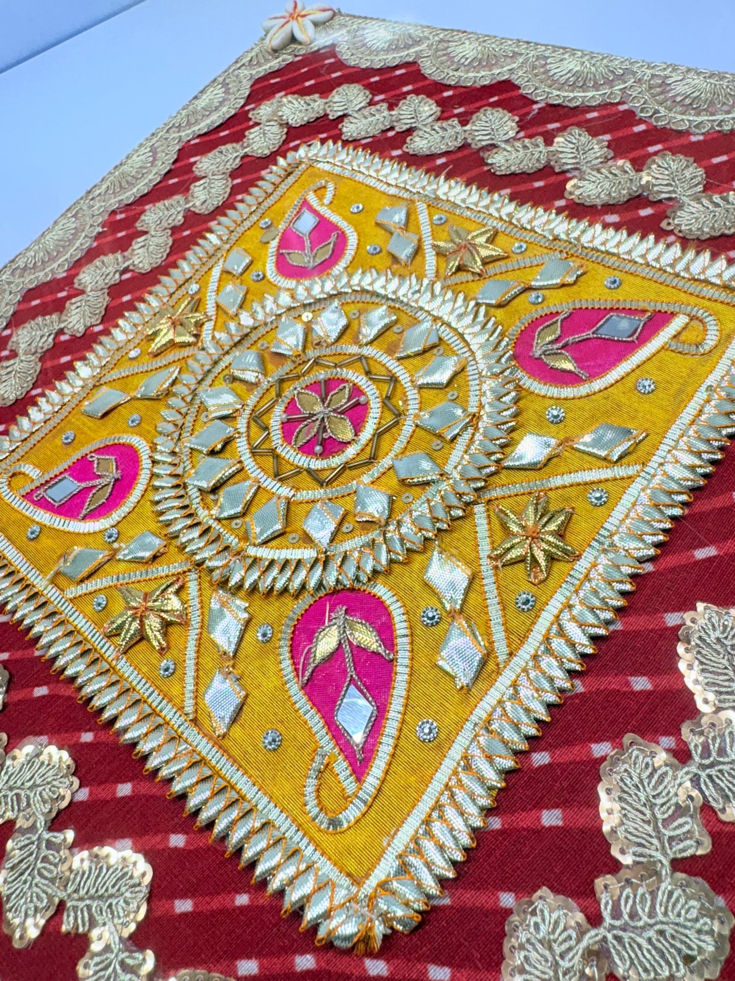 Exquisite Handcrafted Rajasthani Gota Patti Chowki (14" x 14")