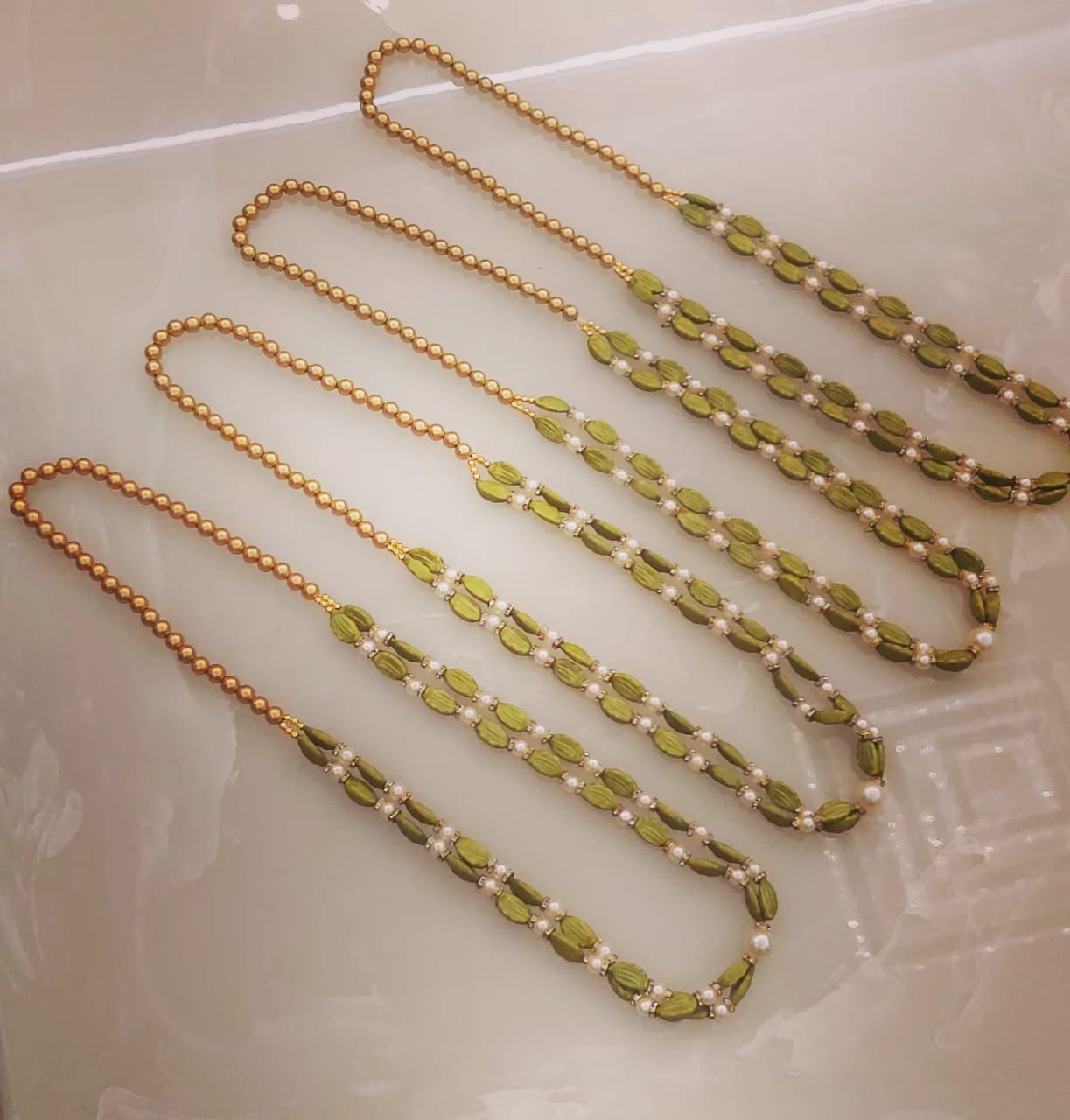 Elachi Mala - Cardamom Garland with Pearl Accents - Traditional Prayer Beads