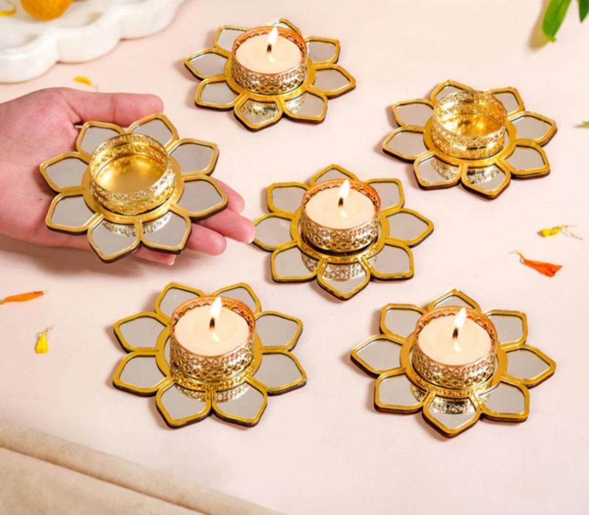 Mirror Floral tealight pair