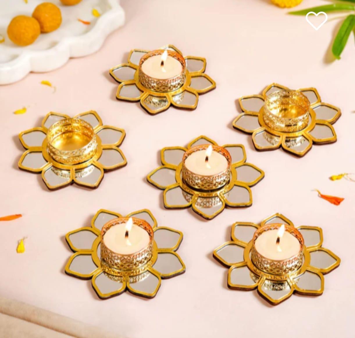 Mirror Floral tealight pair