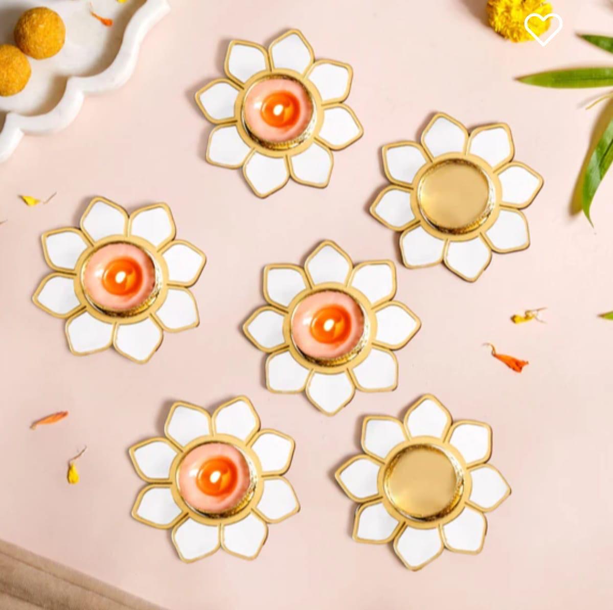 Mirror Floral tealight pair