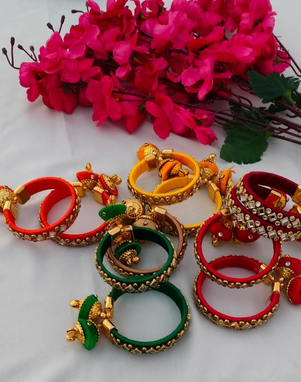 Kundan Silk Thread Openable Bangle with Latkan for Return Favors Adjustable Handmade Bangles