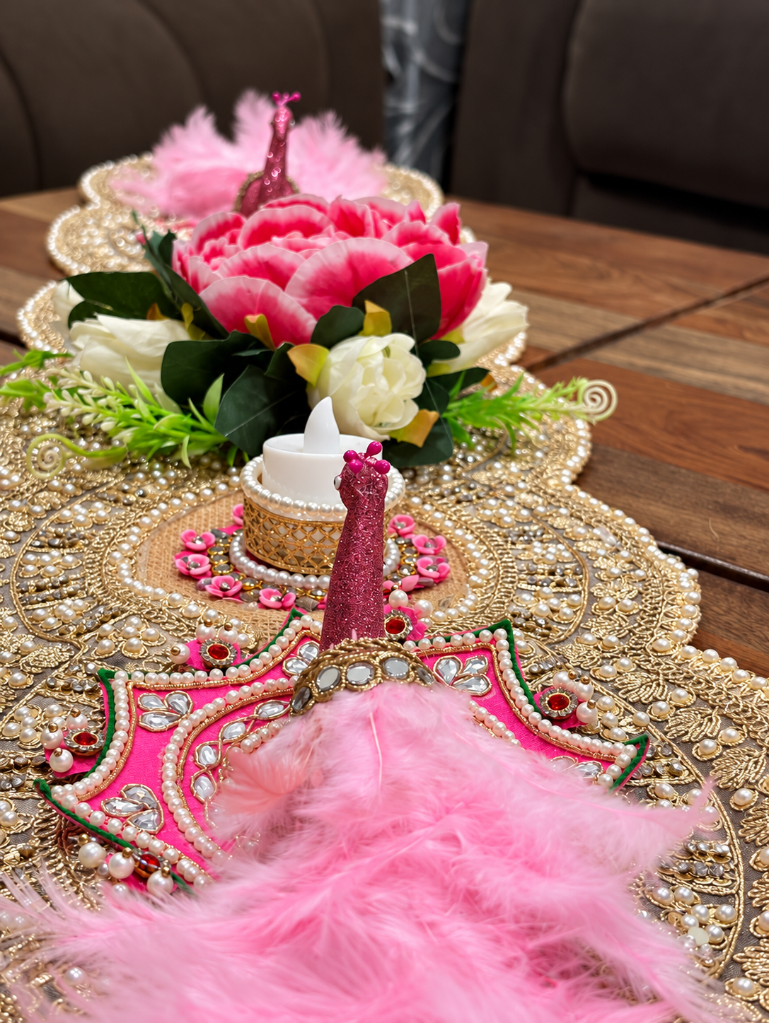 Peacock Table Runner | Luxury Diwali & Festive Table Décor