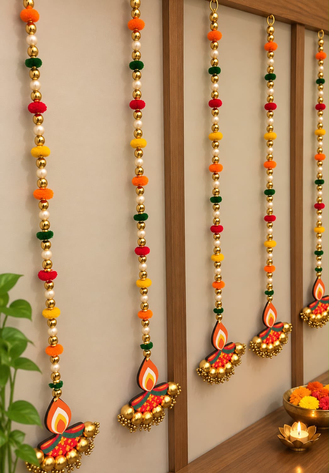 Decorative Diya Hanging Pair for Diwali | Traditional Indian Festive Wall Hanging & Door Decor Pair