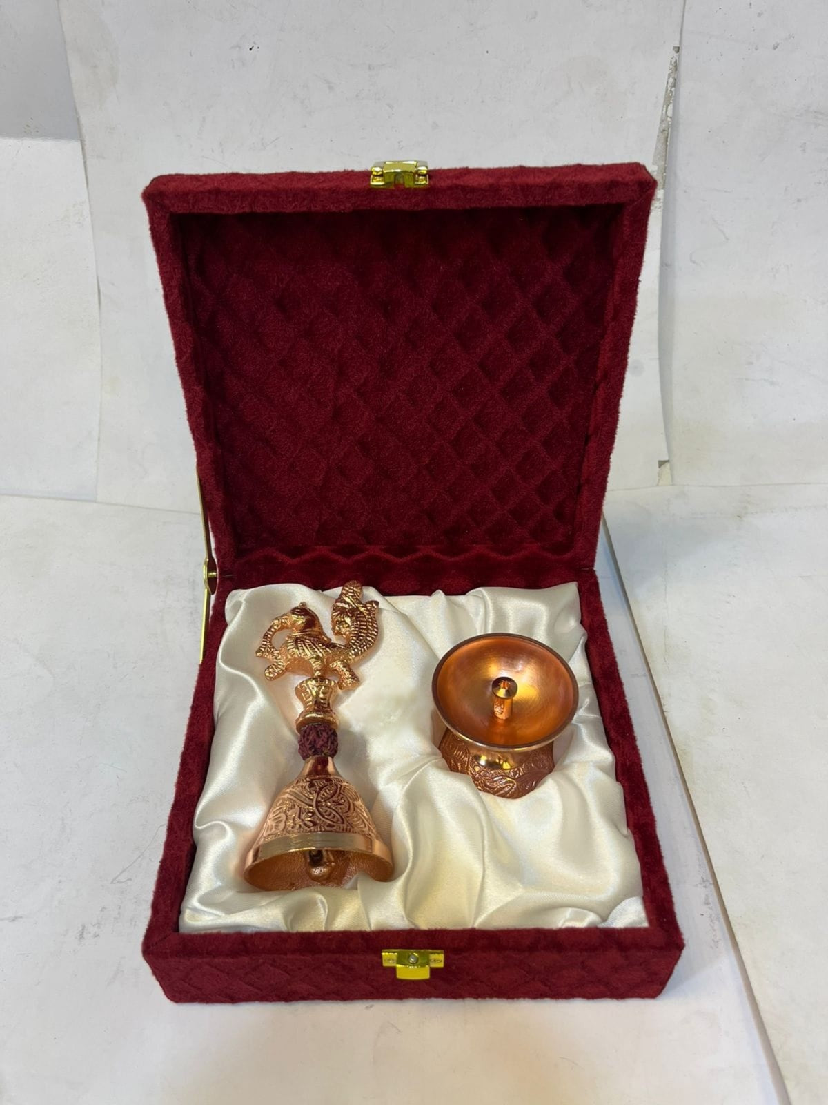 Pecock Rudraksh balls and paro diya With Velvet box