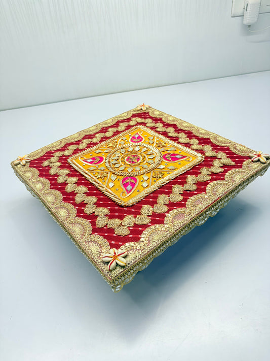 Exquisite Handcrafted Rajasthani Gota Patti Chowki (14" x 14")