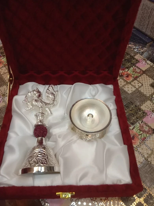 Pecock Rudraksh balls and paro diya With Velvet box