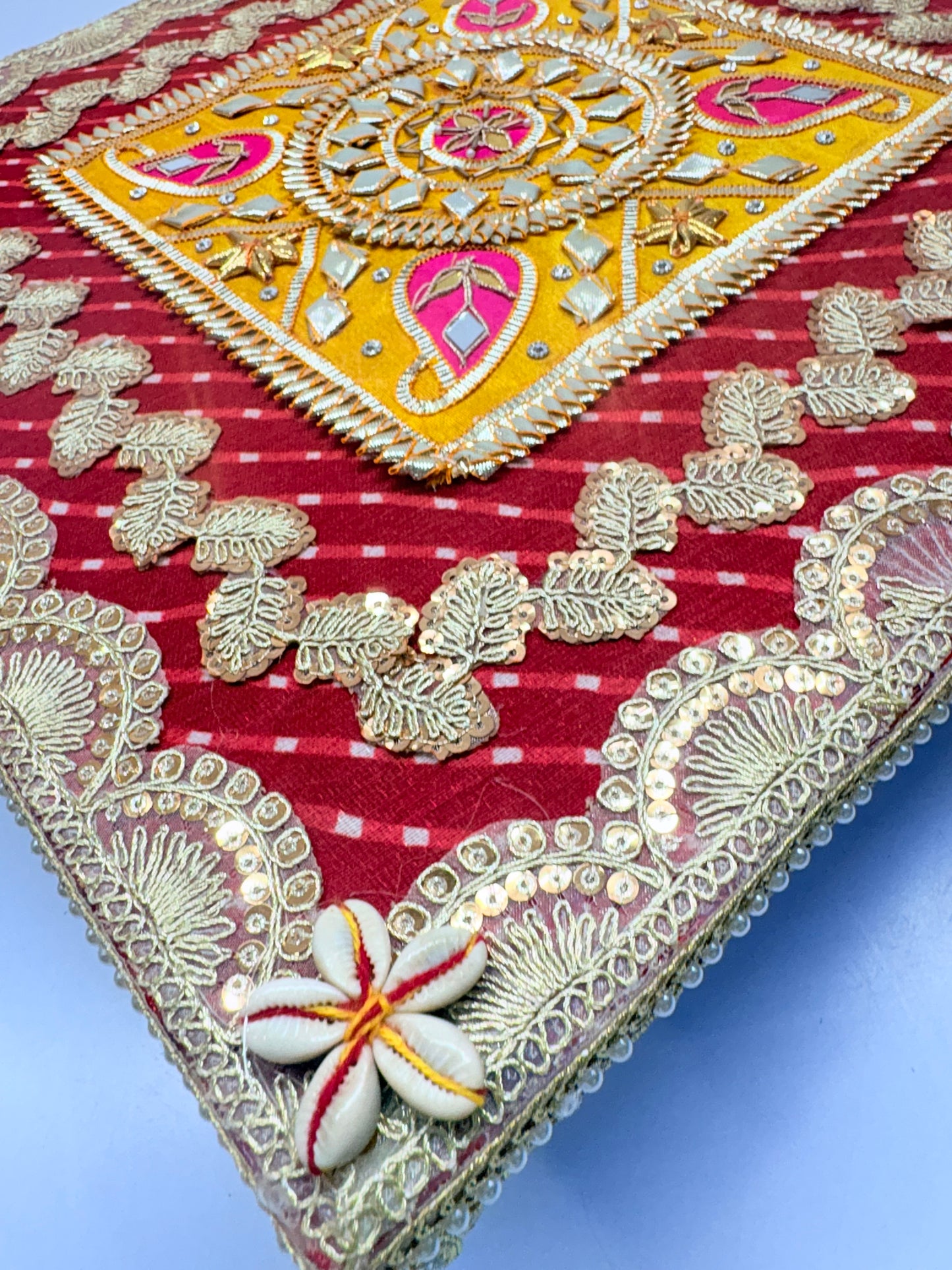 Exquisite Handcrafted Rajasthani Gota Patti Chowki (14" x 14")