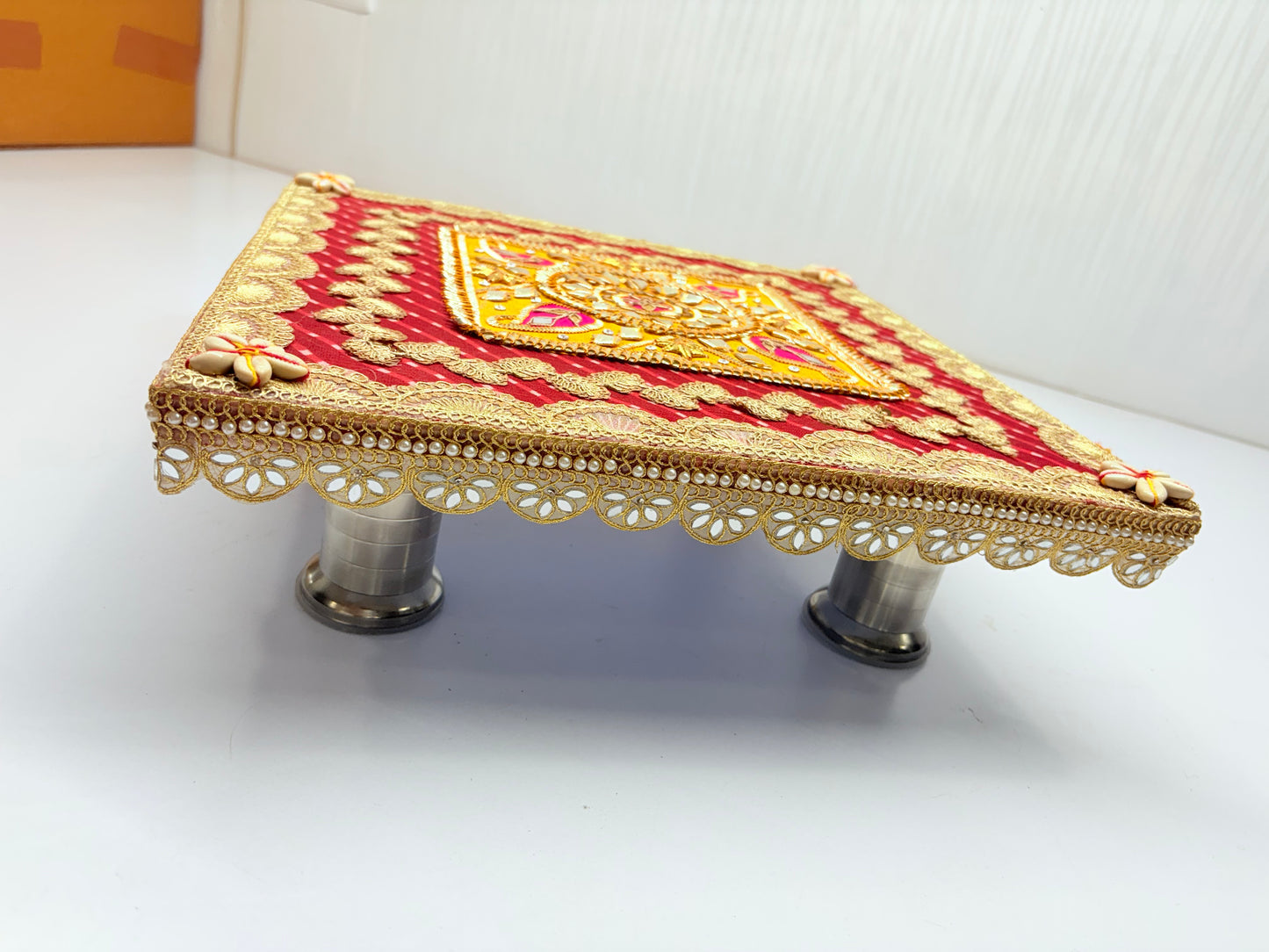Exquisite Handcrafted Rajasthani Gota Patti Chowki (14" x 14")