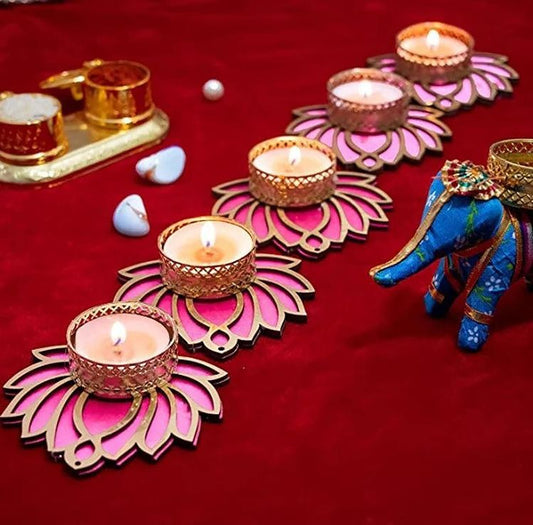 Handcrafted Lotus Tealight Candle Holder & Rangoli Diwali Decoration Item