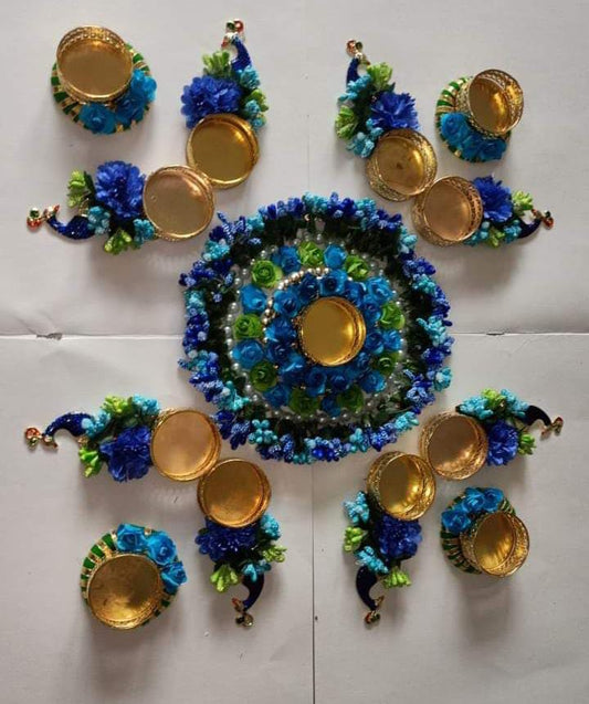 Peacock Rangoli in vibrant colours of peacock (set of 9)