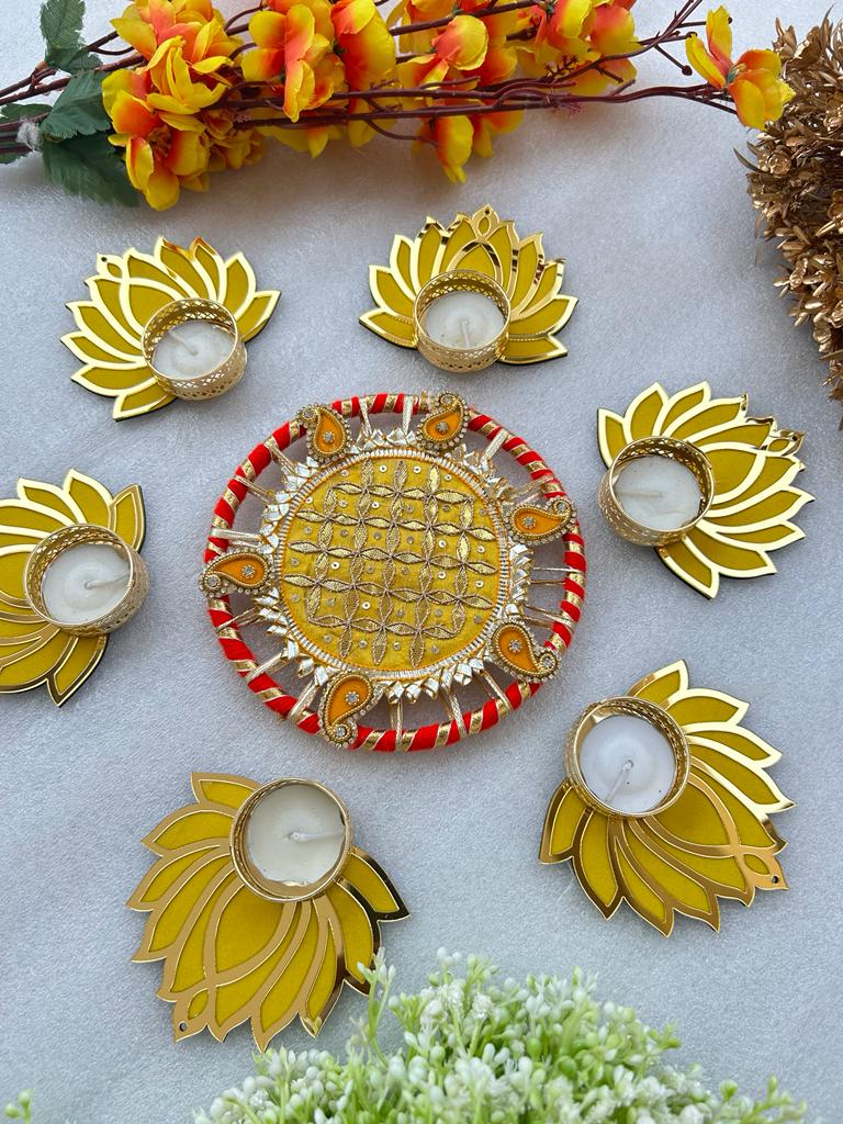 Lotus rangoli 7 pcs set for pooja decor, diwali decoration