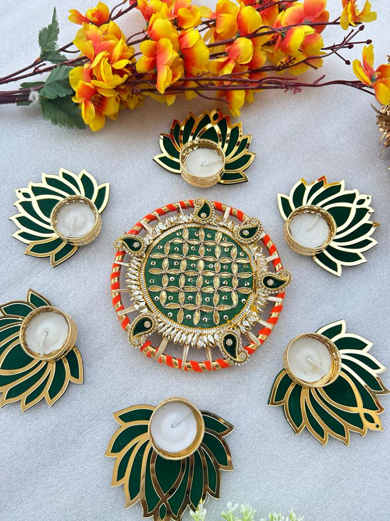 Lotus rangoli 7 pcs set for pooja decor, diwali decoration