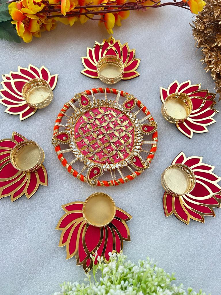 Lotus rangoli 7 pcs set for pooja decor, diwali decoration