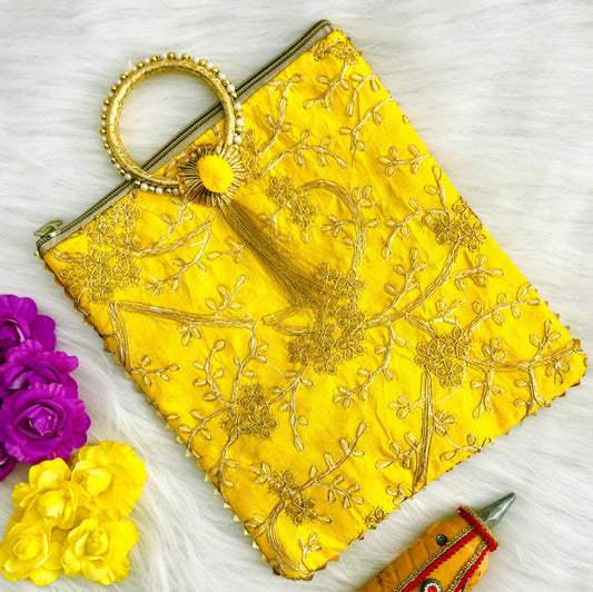 Stunning Pink Embroidered Bag with Pearl-Adorned Bangle Handle