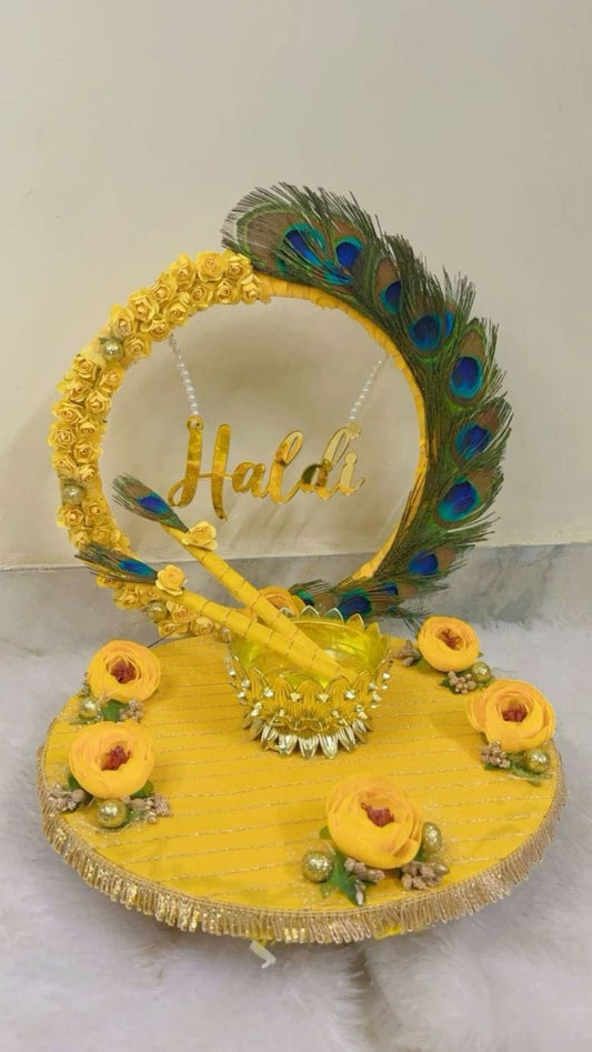 Elegant Peacock Haldi Platter