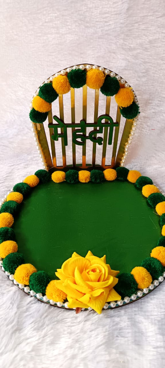 Green & Yellow Pom-Pom Mehendi Platter