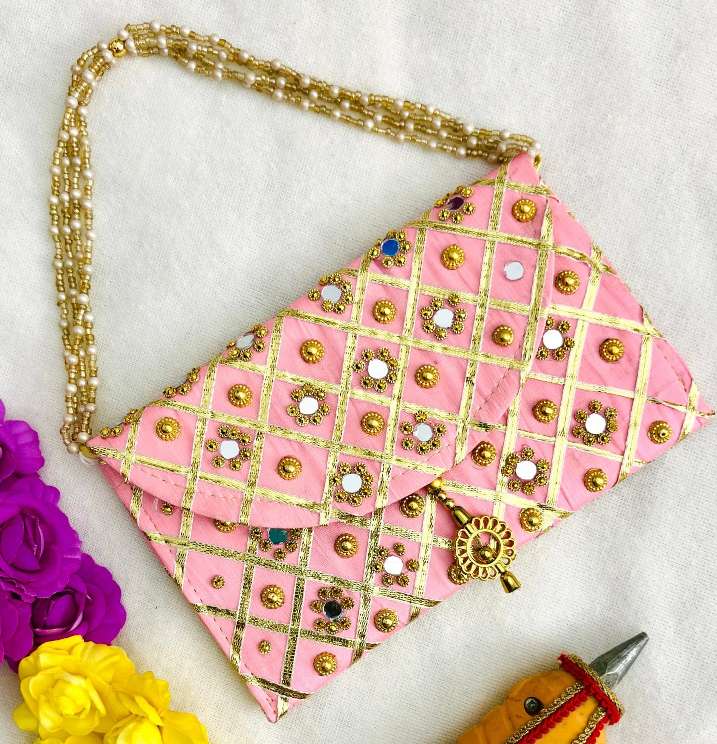 Pearl Handle Sparkle Clutch