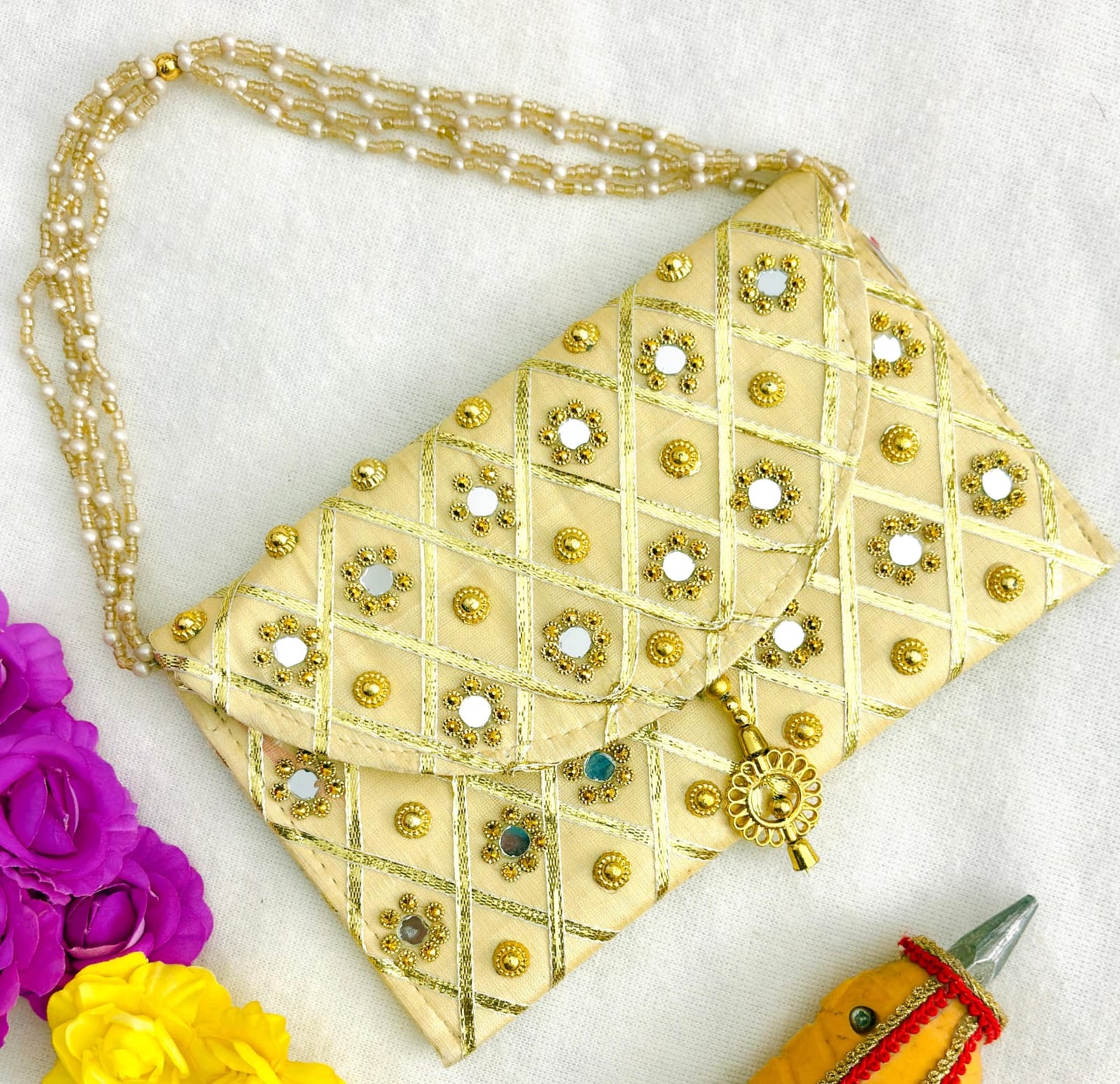 Pearl Handle Sparkle Clutch