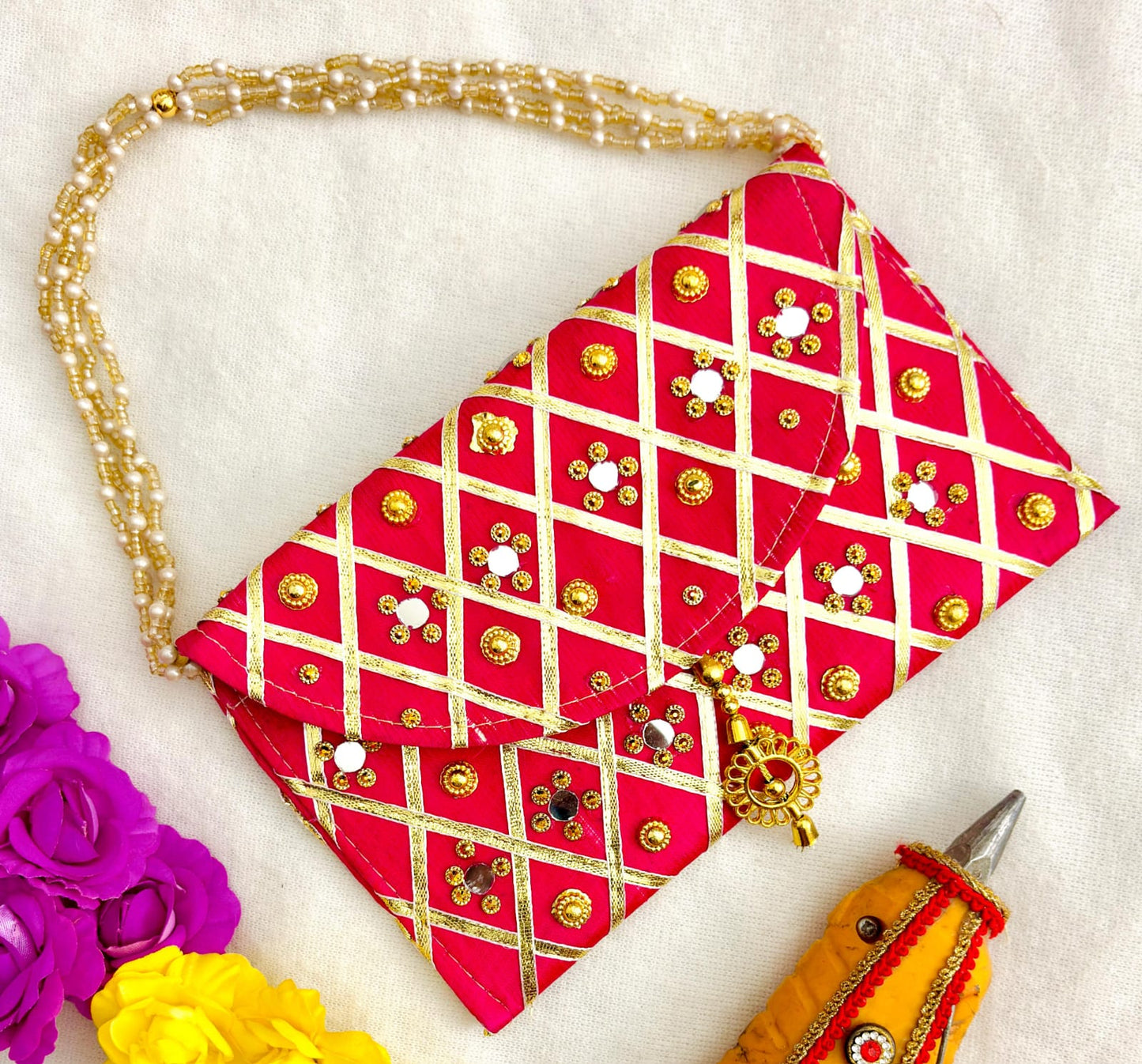 Pearl Handle Sparkle Clutch