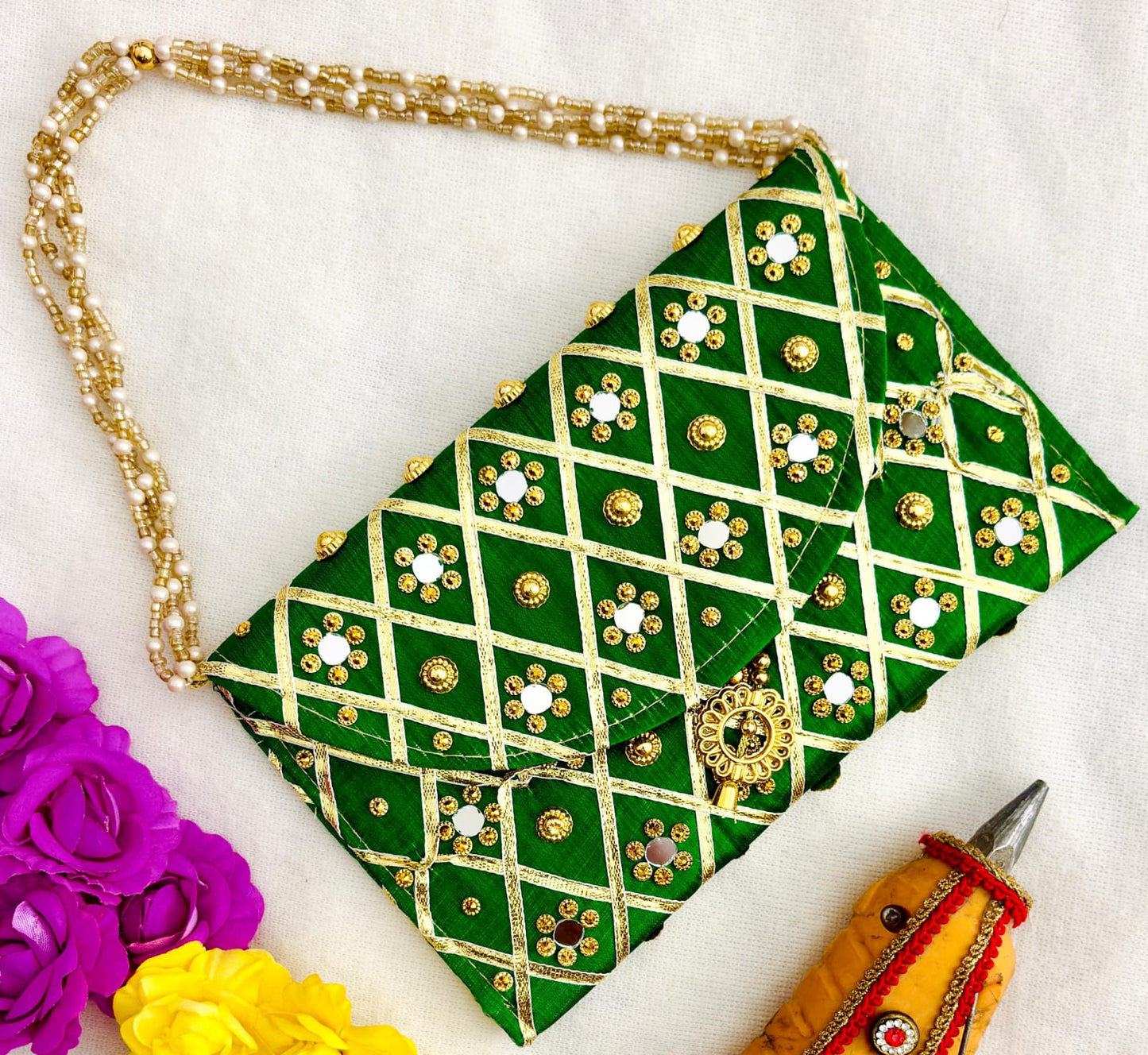 Pearl Handle Sparkle Clutch