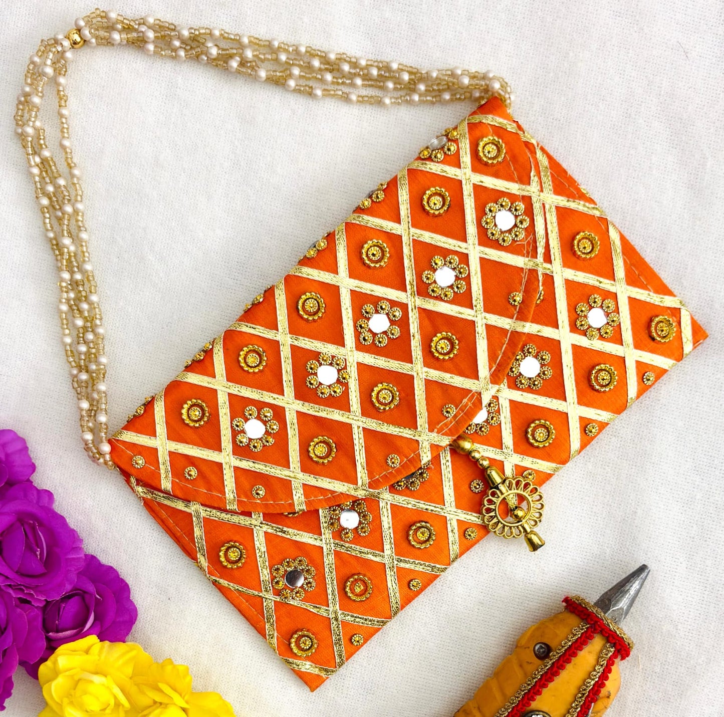 Pearl Handle Sparkle Clutch