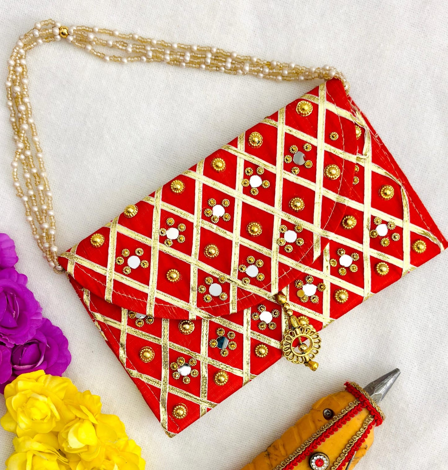 Pearl Handle Sparkle Clutch