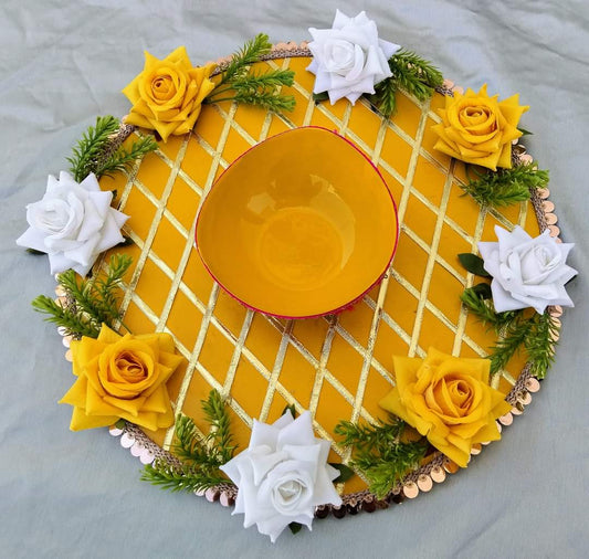 Beautiful Minimal Style Yellow Haldi Platter for Indian Weddings