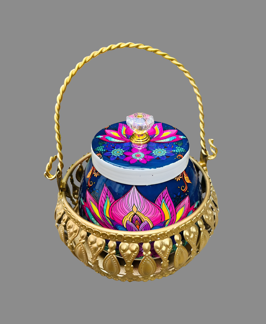 Metal basker with meena jar