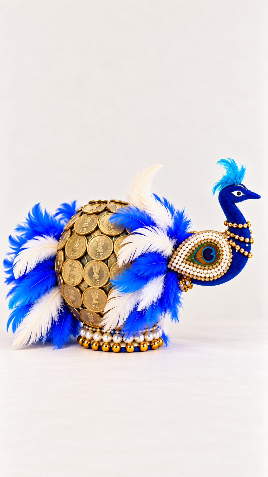 Peacock Shagun Nariyal with Coins | Designer Wedding Gift & Roka Nariyal