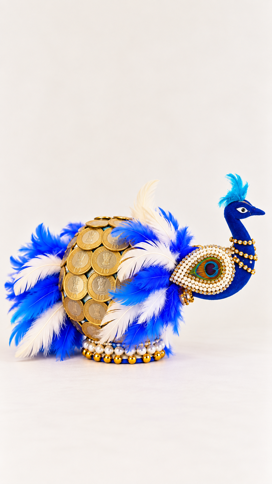 Peacock Shagun Nariyal with Coins | Designer Wedding Gift & Roka Nariyal