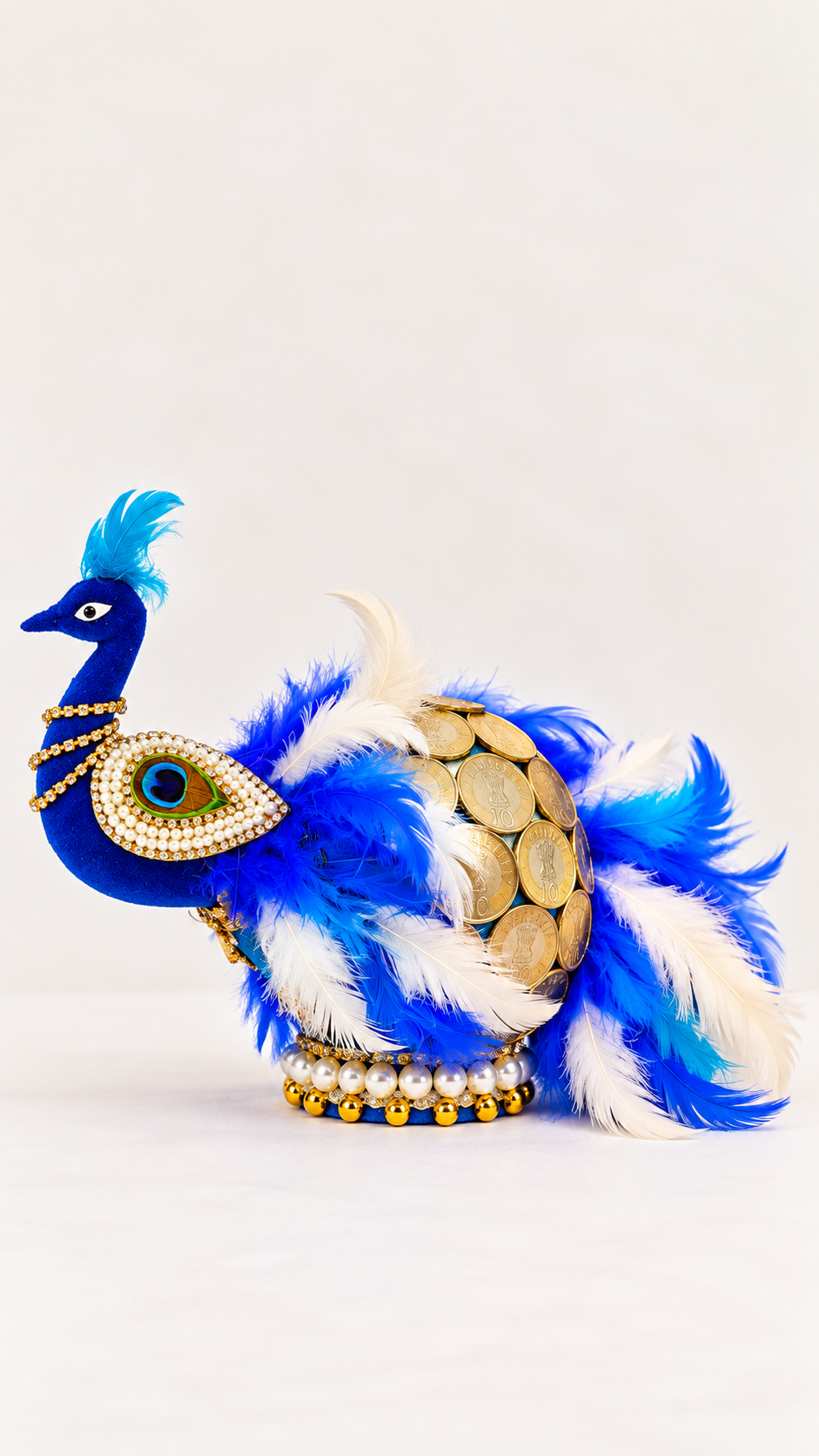 Peacock Shagun Nariyal with Coins | Designer Wedding Gift & Roka Nariyal