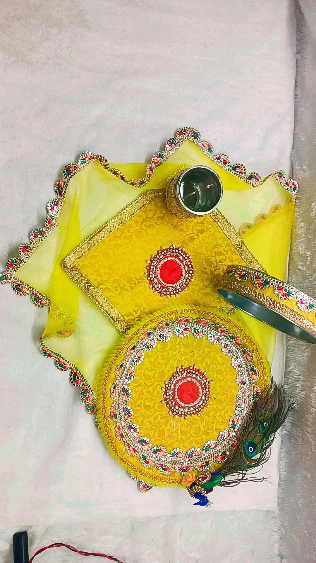 Peacock Theme Karwachauth Thali Set With Thalposh