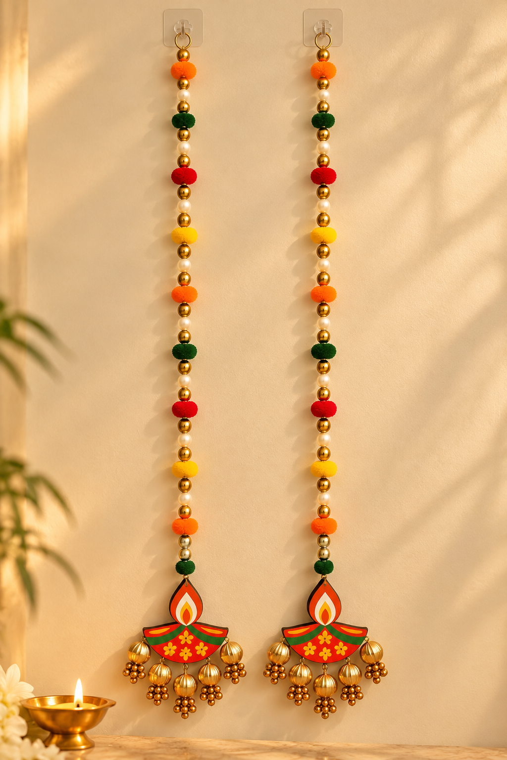 Decorative Diya Hanging Pair for Diwali | Traditional Indian Festive Wall Hanging & Door Decor Pair