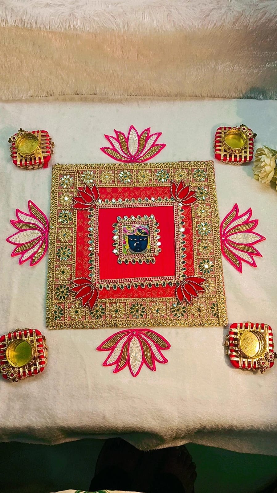 Square shrinath ji lotus rangoli