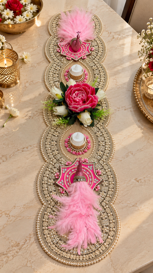 Peacock Table Runner | Luxury Diwali & Festive Table Décor