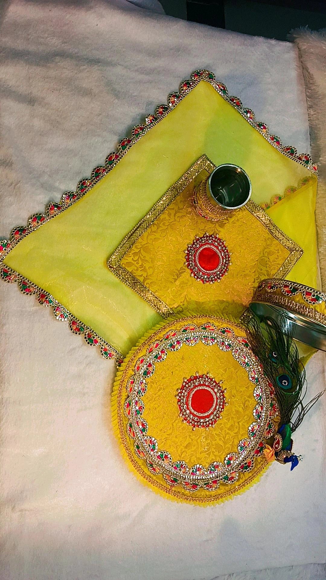 Peacock Theme Karwachauth Thali Set With Thalposh