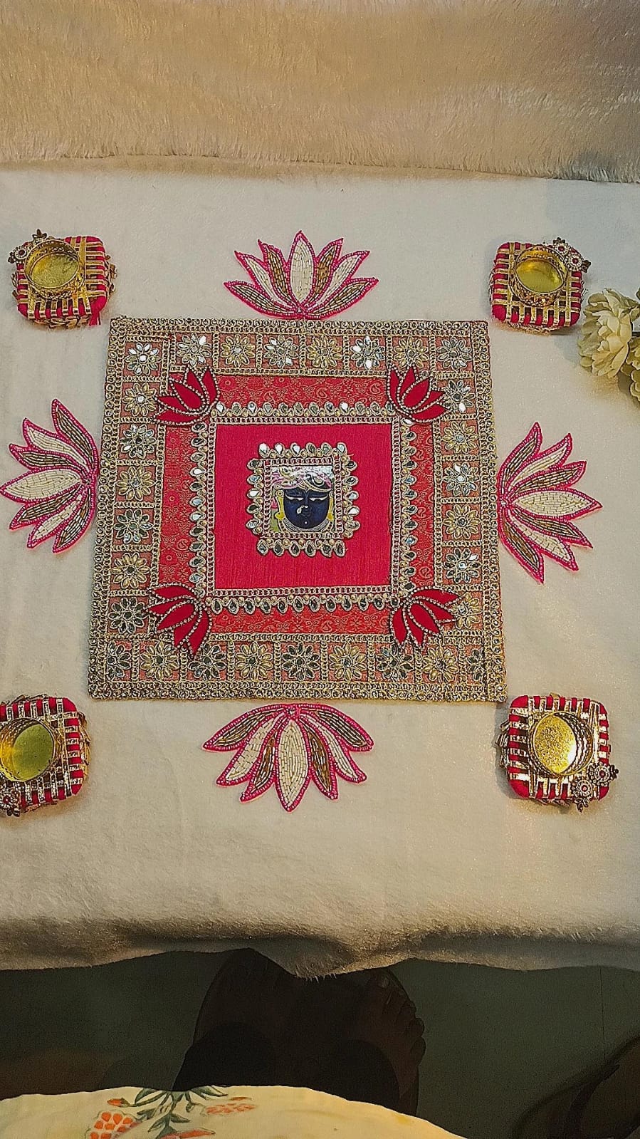 Square shrinath ji lotus rangoli