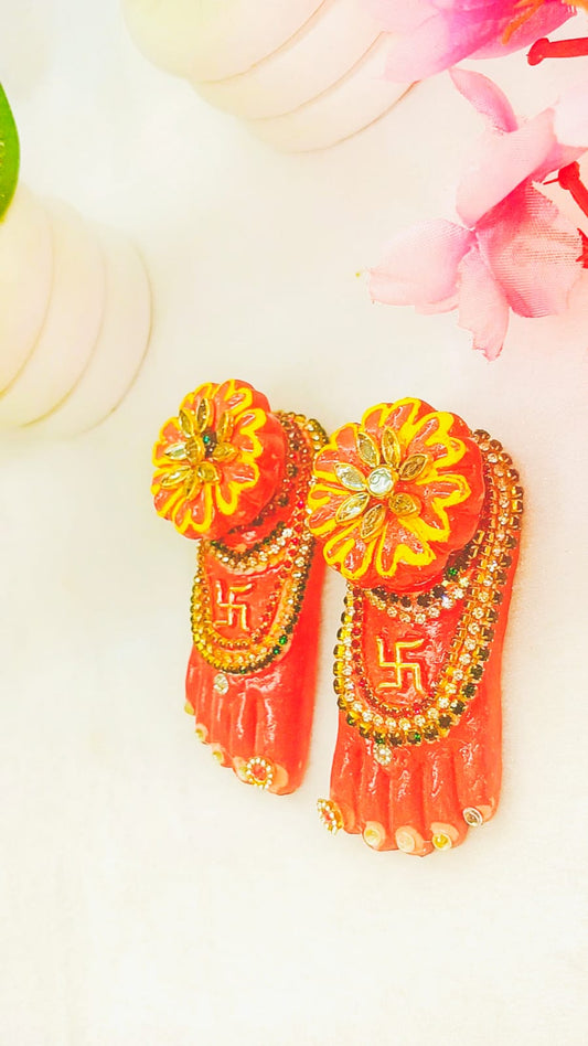 Earthen hand decorated  laxmi charan