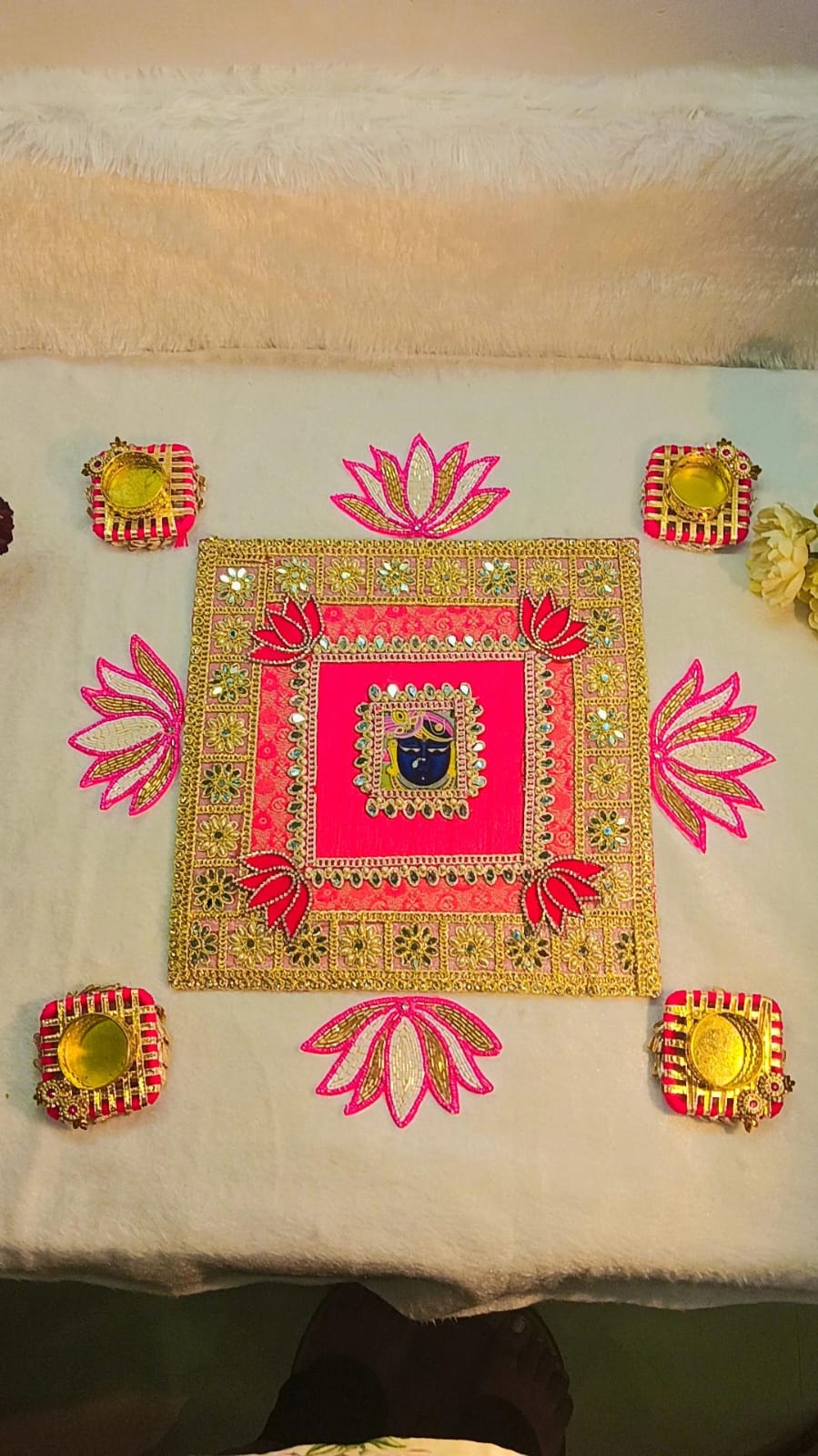Square shrinath ji lotus rangoli