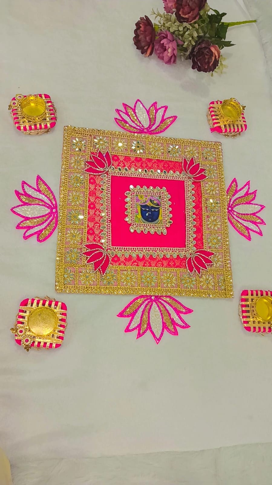 Square shrinath ji lotus rangoli