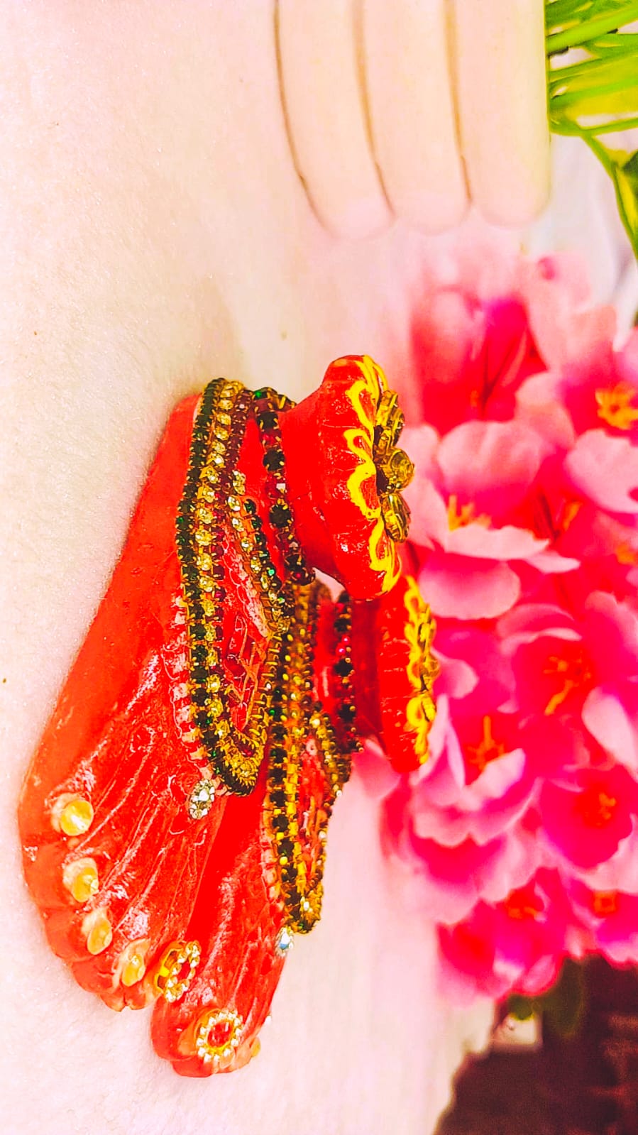 Earthen hand decorated  laxmi charan