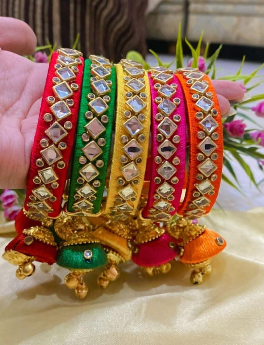 Kundan Silk Thread Openable Bangle with Latkan for Return Favors Adjustable Handmade Bangles