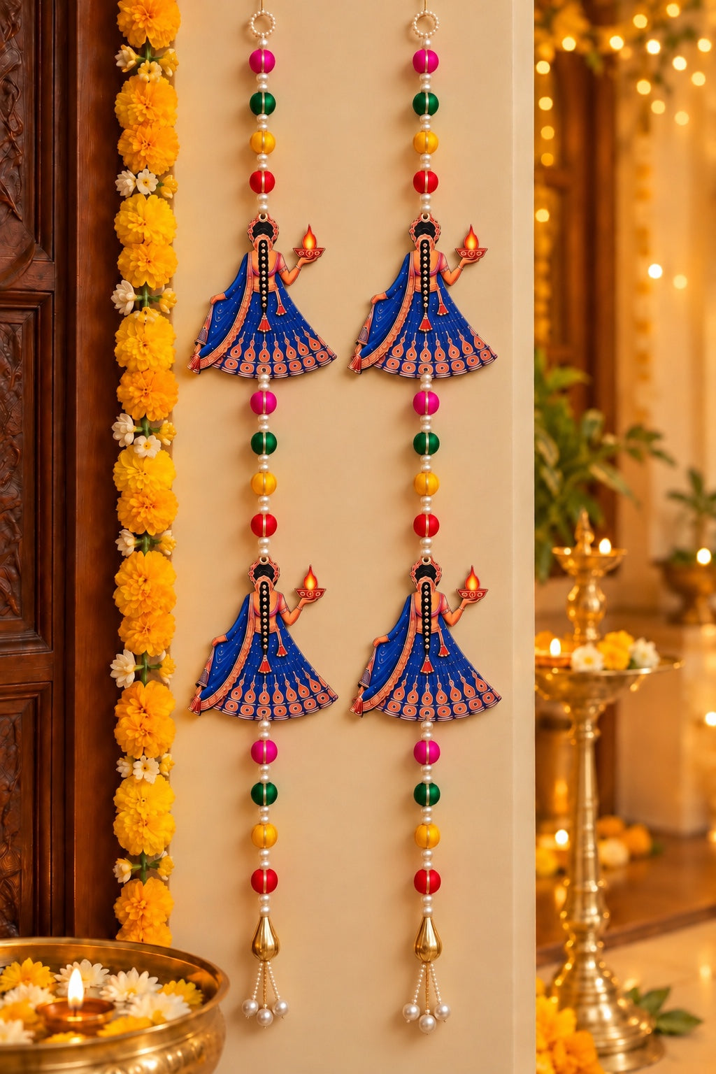 Diwali Sundari Hanging Pair – Colourful Diya Lady Door Hangings