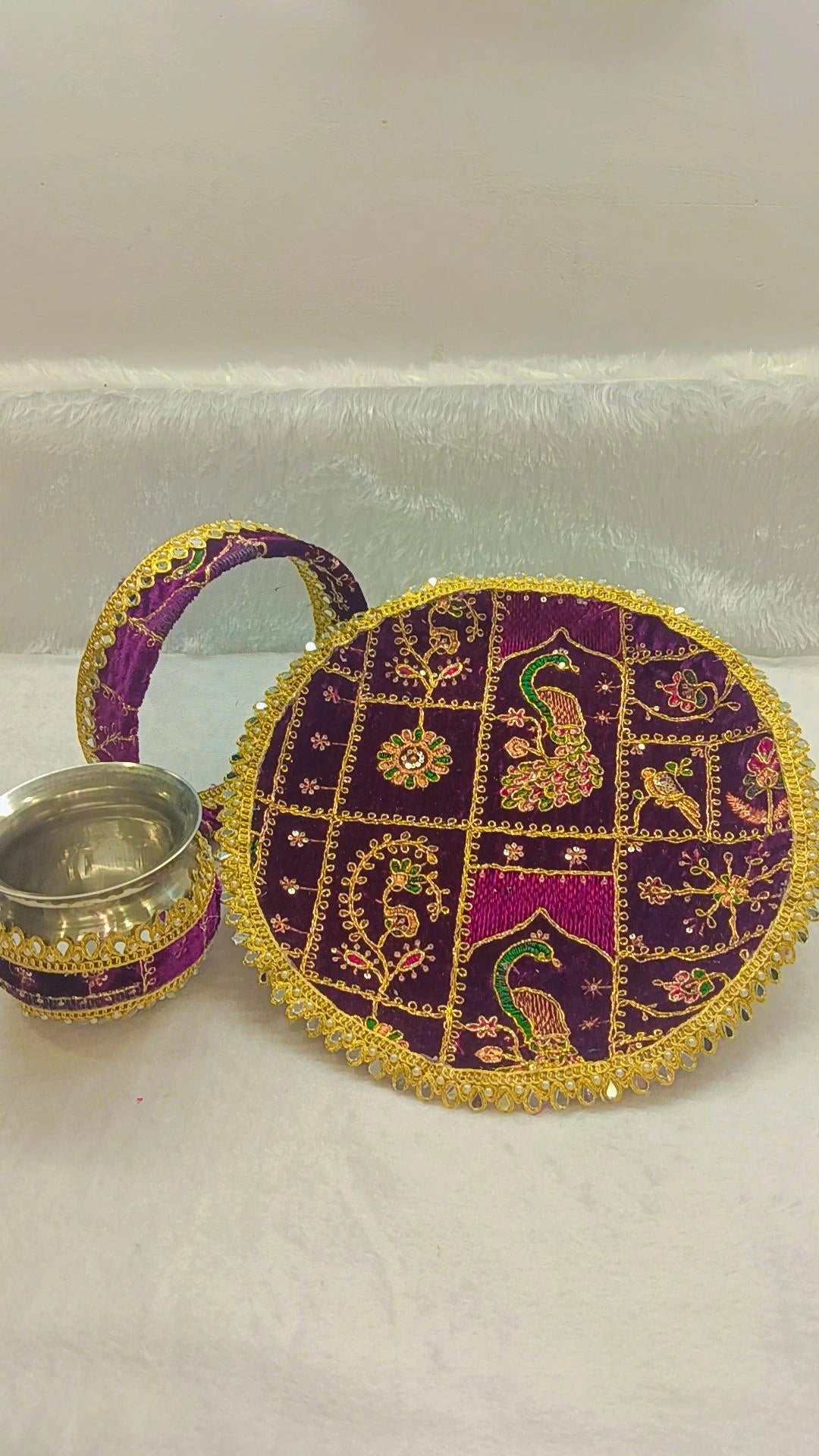 Valvet mayur karvachauth thali set